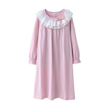 Imagem de BANGSAUR Vestido de algodão para meninas, vestido de renda, pacote com 2 vestidos de dormir de 3 a 15 anos, Pink Lady + coral, manga comprida, 5-6X