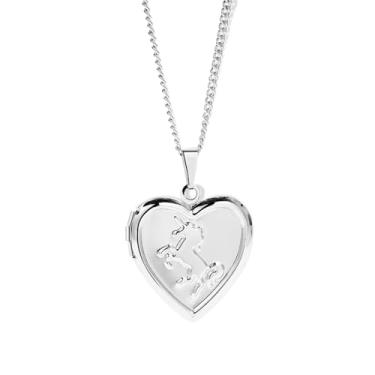 Imagem de Colar com medalhão com imagem de coração banhado a ouro 18K unicórnio lembrança foto memorial joia, Middle, Gema, Sem Pedra Preciosa