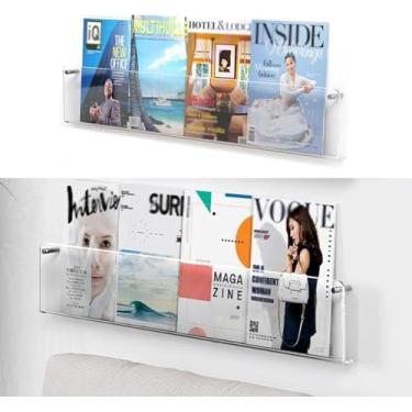 Imagem de ZDJZMGZ Porta-revistas comerciais transparentes, suporte de exibição de livros de catálogo montado na parede, suporte de folheto de acrílico para decoração de casa (60 cm)
