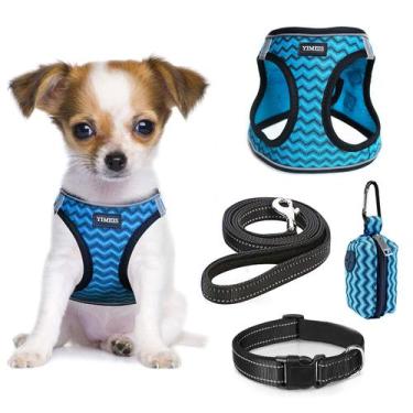 Imagem de Conjunto de arnês e coleira para cães YIMEIS Reflective para cães azul