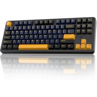 Imagem de Teclado mecânico sem fio F87, Teclados de jogos intercambiáveis quentes personalizados TKL de 75% com tampas PBT, Teclado cremoso retroiluminado RGB, 2.4GHz/USB-C/BT5.0-Preto Frio