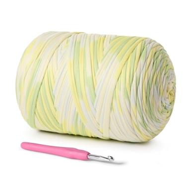 Imagem de Fio de camiseta (800 g/228 jardas), fio de crochê macio para artesanato e faça você mesmo, tecido de crochê/bolsa/cesta/porta-copos, tecido elástico 100% poliéster, fios grossos grossos (bergamota)