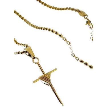 Imagem de Corrente Cadeado 2Mm Com Crucifixo Palito Banhado A Ouro 18K - Tojoia1