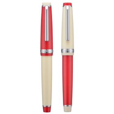 Imagem de Conjunto de 2 canetas-tinteiro de resina Jinhao 82 pontas EF&F com conversor, vermelho misto e acabamento em prata marfim