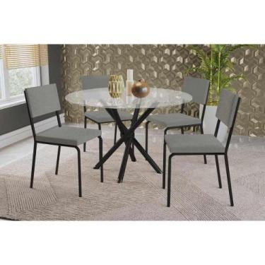 Imagem de Conjunto: Mesa Sala Jantar Volga c/ Tampo de Vidro 95cm e 4 Cadeiras Z