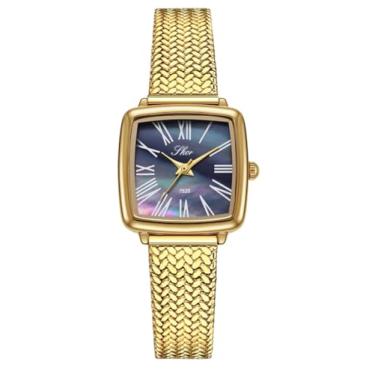 Imagem de Reginald Relógio de pulso feminino quadrado com mostrador pequeno, relógio casual de quartzo, moda feminina, Azul dourado 1