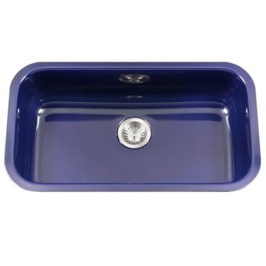 Imagem de Houzer Porcela Pia de cozinha de aço esmaltado de porcelana azul marinho: Pia de tigela única de montagem inferior de 78 cm, durável e versátil, essencial para casa e apartamento: PCG-3600 NB