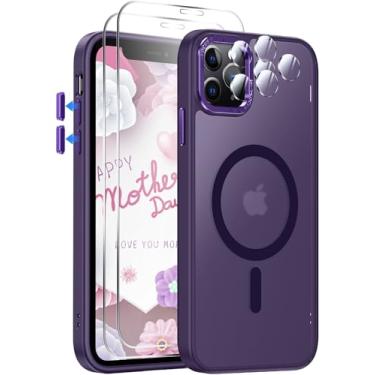 Imagem de LeYi Capas roxas para iPhone-11-Pro-Max com protetor de tela X2 + capa de câmera X2: [Compatível com MagSafe] Capa protetora magnética de grau militar para iPhone 11promax i Phone 11pro max, roxa