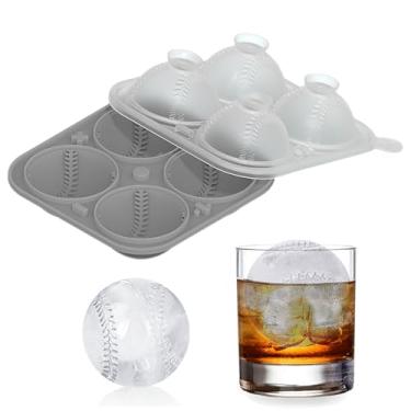 Imagem de Bandeja de gelo de beisebol – Moldes de gelo criativos de silicone para bebidas divertidas, para coquetéis, uísque, café, bebidas frias, ideais para festas, casamentos e festivais (cinza)