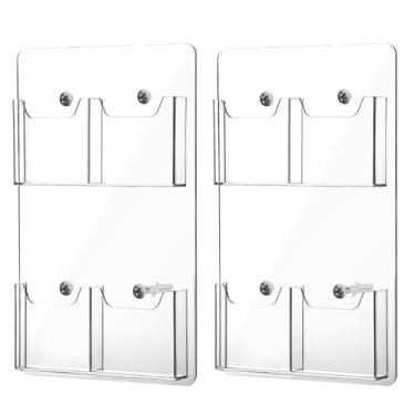 Imagem de Eersida Pacote com 2 porta-panfletos de acrílico para montagem na parede, brochura transparente, suporte de panfleto de plástico com três dobras, rack de armazenamento de literatura para escritórios