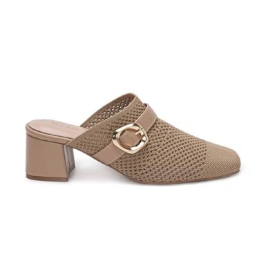 Imagem de AIUZO Sandálias femininas de salto alto, confortáveis, de malha, quadradas, fechadas, sem cadarço, salto grosso, sapatos femininos, Damasco, 39