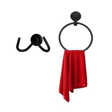 Imagem de Kit Banheiro Preto Fosco, 5 Peças, Porta Toalha de Banho e Rosto, Toalheiro, Aço Inoxidável