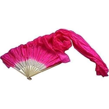 Imagem de Leque de seda de dança, fã de dança do ventre 1,8 m feito à mão colorido dança do ventre fãs de seda longos véus fãs de dança do ventre fantasias acessórios (rosa)