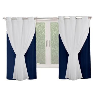 Imagem de Cortina Simples Microfibra com Voil 170 Fios 2,80M x 1,80M com Bainha e Ilhós para Varão (AZUL MARINHO)