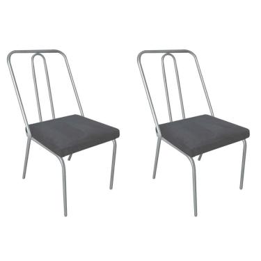 Imagem de Kit 02 Cadeira De Jantar Drika Office Escritório Recepção Ferro Cinza Sintético Cinza -...
