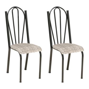 Imagem de Kit 2 Cadeiras De Cozinha Alasca Estampado Rattan Pés De Ferro Cromo Preto - Pallazio