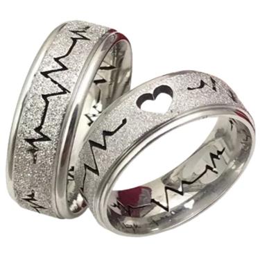 Imagem de Par Alianças Prata 8mm Aço Inox Coração Vazado Compromisso Tamanho:21-22