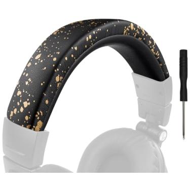 Imagem de SOULWIT Capa De Couro Proteico Para Faixa Cabeça Fones Ouvido Audio Technica Ath M50, M50X, M50Xwh, M50Xbt, M50Xbt2, M50S/Le, Peça Reposição Almofada (Preto Dourado)