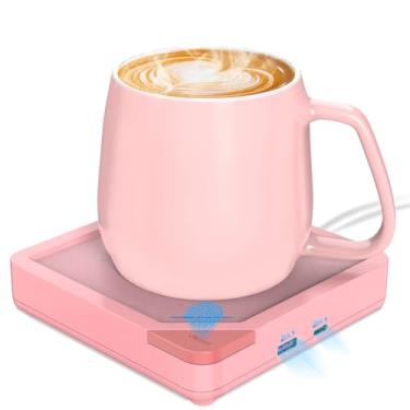Imagem de yolin Conjunto De Aquecedor Canecas Café: Para Mesa, Com Desligamento Automático, Prato Vela, Copo Elétrico Bebidas, Café, Chá E Leite Aquecidos Até 55°C (Rosa Claro)