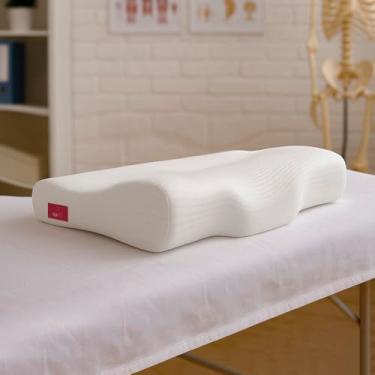 Imagem de Travesseiro Cervical Ortopédico Anatômico Viscoelástico Espuma NASA Branco – Alívio de Dores no Pescoço, Coluna e Costas, Correção de Postura e Conforto Premium para Dormir Melhor – Pillowow