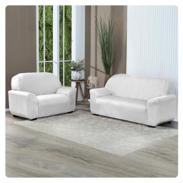 Imagem de Kit Capa De Sofá Lisa 3 E 2 Lugares Cor Cinza - Shop CasaNobre, Branco
