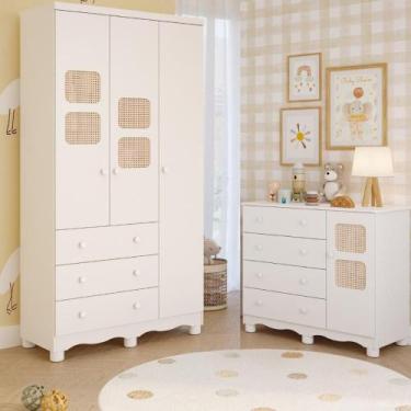 Imagem de Quarto de Bebê Completo Guarda Roupas 3 Portas Cômoda 1 Porta 4 Gaveta