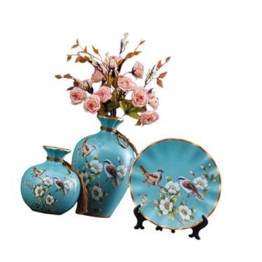 Imagem de IEUDNS 3 peças de vasos de cerâmica, arranjos florais, enfeites de mesa, vasos de flores decorativos, recipientes de plantas para sala de jantar, Azul