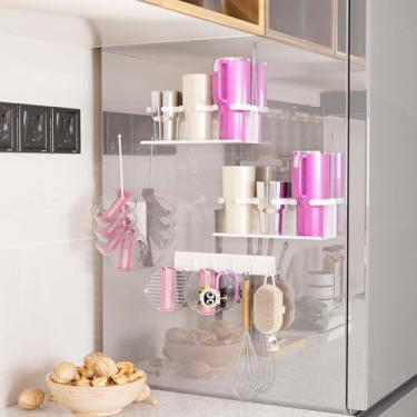 Imagem de BunnyCare Organizador magnético de garrafa de água para acessórios Stanley Cup 30 e 1,134 g, suporte organizador de copos Stanley com fita dupla face, suporte Stanley para geladeira de cozinha (branco