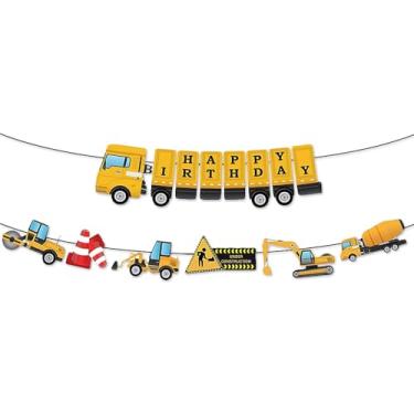Imagem de Boerni 2 Packs Construction Happy Birthday Banner,Dump Truck Excavator Party Supplies Decoration Set for Birthday Party,Baby Shower,Engineering Theme Party Favors