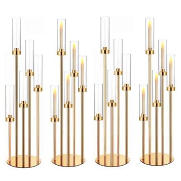 Imagem de Conjunto de 4 velas de candelabro dourado de 89 cm para mesas, suporte de castiçal, centro de mesa, decorações de mesa, serve para velas de LED de 2,3 cm