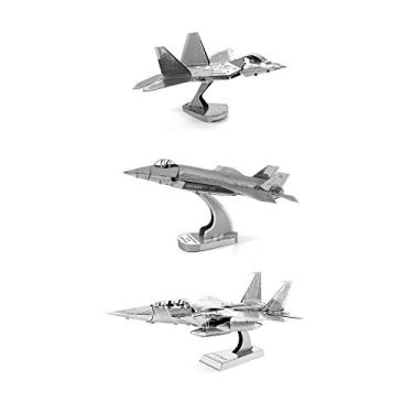 Imagem de Metal Earth 3D Model Kits Set of 3: F-22 Raptor - F-35 Lightning II - F-15 Eagle