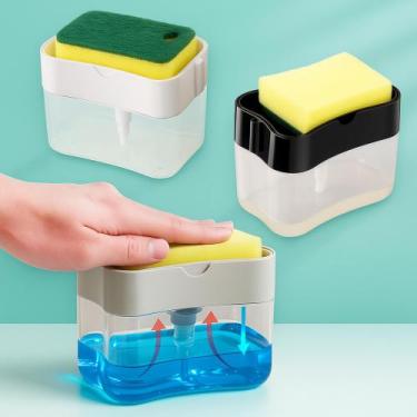Imagem de Porta Detergente com Dispenser 600ml + Bucha Inclusa - JW SHOP, Preto