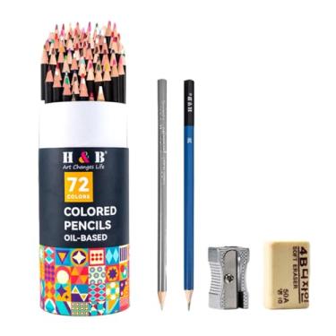 Imagem de CIADAZ 72 Lápis de cor à base de óleo pré-afiados de 3 mm de amplo espectro de chumbo Cores vibrantes com 1 caneta de coloração para esboçar livros de colorir e criações artísticas Ideal para