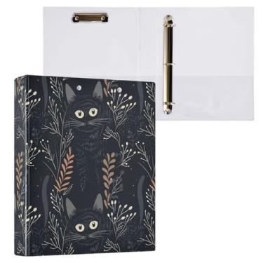 Imagem de Fichário de 3 anéis de folhas botânicas de gato preto, fichário decorativo de 3,8 cm, com prancheta e 3 bolsos transparentes, comporta 200 folhas de papel tamanho A4, fichários à prova d'água para