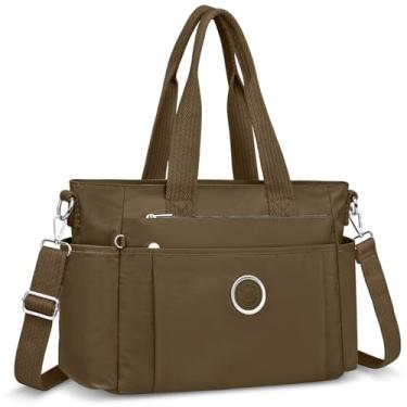 Imagem de TEUEN Bolsa grande para mulheres, bolsa tiracolo de nylon impermeável, bolsa de ombro, bolsa de mão para viagem, trabalho, academia, Café B, 16x4.9x11 inches, Bolsa