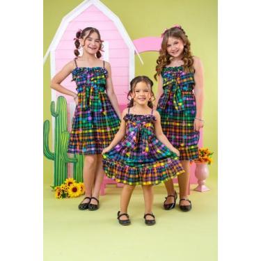 Imagem de Vestido Infantil Menina Corações Xadrez Neon Preto Bia Kids, Preto, 06