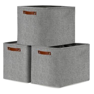 Imagem de DULLEMELO Grandes Cestos De Armazenamento, Pacote Com 3 Dobráveis, Organizadores Roupas, Prateleiras Organizadoras Tecido, Armários Para Berçário E Armazenamento Brinquedos (Cinza)