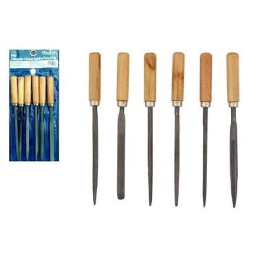 Imagem de Jogo lima agulha multiuso kit com 6 cabo madeira afiar redonda triangu