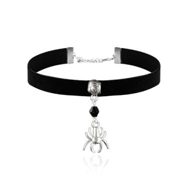 Imagem de Peraca Cris Gargantilha preta para mulheres, colar com pingente de aranha de Halloween, colar vintage, acessórios góticos, joias góticas, Metal, Sem Pedra Preciosa