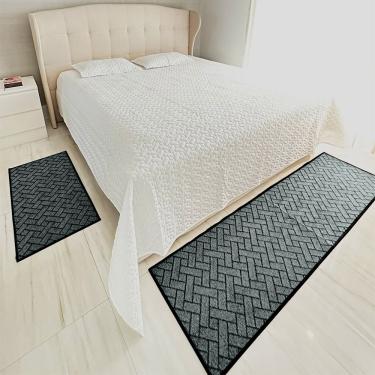 Imagem de Tapete Carpete Passadeira Trama Jogo 3 Peças Cinza