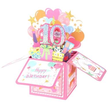 Imagem de 10th Cartão Pop-Up Feliz Aniversário, Cartão Colorido de Feliz Aniversário 3D com Envelope Presente Criativo Mamãe e Papai para Meninas e Meninos de 10th