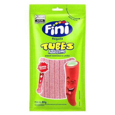 Imagem de Balas Fini Tubes Azedinhos Sabor Morango e Limão 80g