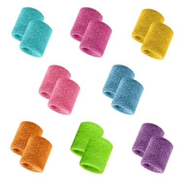 Imagem de 16 pulseiras de pulso, pulseiras esportivas para homens e mulheres, algodão felpudo absorvente de suor, perfeito para basquete, futebol, tênis, futebol, corrida, malhar