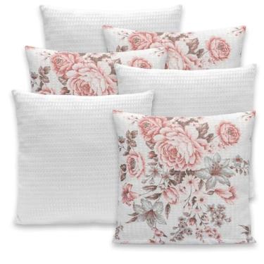 Imagem de Kit 6 Capas de Almofadas Piquet 40x40 C/Zíper Favinho Decoração (Roseira Branco)