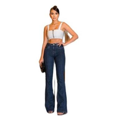 Imagem de CALÇA JEANS FEMININA FLARE NERVURAS FRONTAIS 22050 42 ESCURA UNICA-Feminino