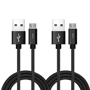 Imagem de Cabo micro USB RoFI, [2pacote] cabo carregador Android de 0,6 m, carregador micro USB trançado de nylon, cabo de carregamento USB 2.0 de alta velocidade para micro B universal para HTC, S6, Kindle, Android e mais, Preto, 2 Feet