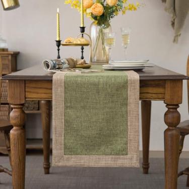 Imagem de GLORY SEASON Toalha de mesa lisa retrô estilo clássico de linho texturizado rústico lavável toalha de mesa de chá para cozinha, sala de jantar, verde-oliva, 35 x 182 cm