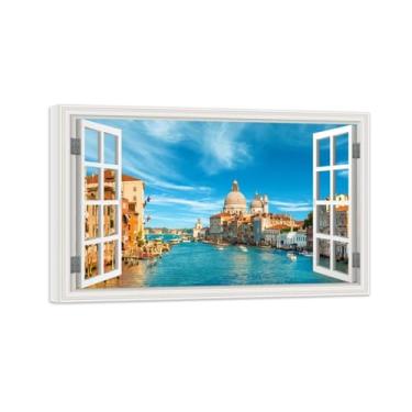 Imagem de Impressões Janela Falsas-Cidade aquática Veneza-Paisagem Urbana Pinturas em Tela-Quadro para Decoração Sala de Estar Tela Embrulhada 60x95cm