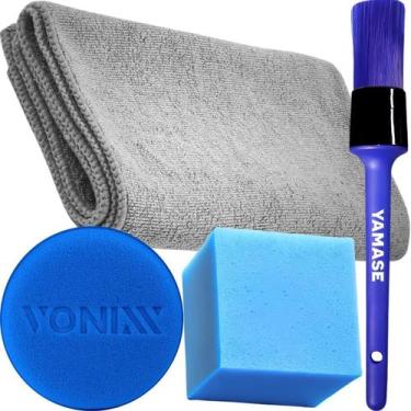 Imagem de Kit Limpeza Automotiva Pano Toalha Flanela de Microfibra + Pincel Deta