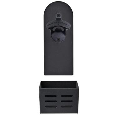 Imagem de Jumiok Abridor de garrafa magnético montado na parede abridor de cerveja engraçado com apanhador de tampa para geladeira